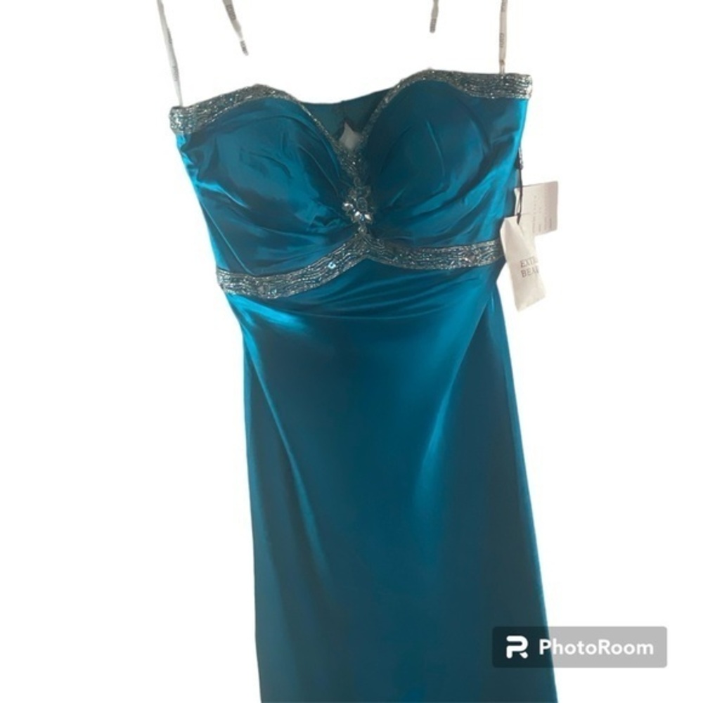 La Femme  GIGI Turquoise Embellished Sheath Gown 14574